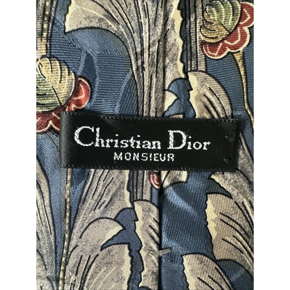 Christian Dior men's necktie floral‎ Blue Designer Silk Wedding Dressy Classic - Picture 3 of 5